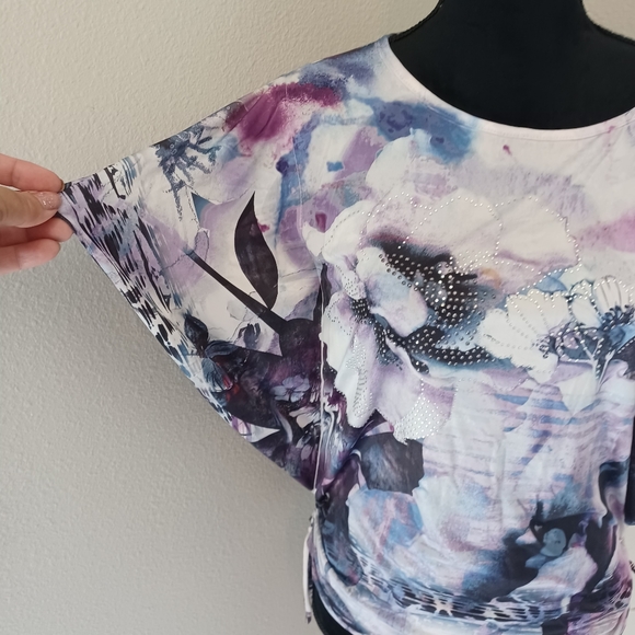 Style & Co. Purple Floral Blouse Top Size Medium Petite - Picture 9 of 9